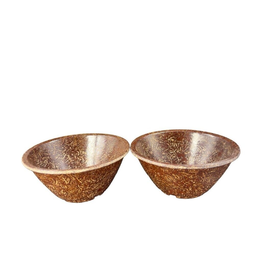 Vintage Permelite Melamine Faux Wood USA Dish Bowl Marked On Bottom Set 2 Pcs